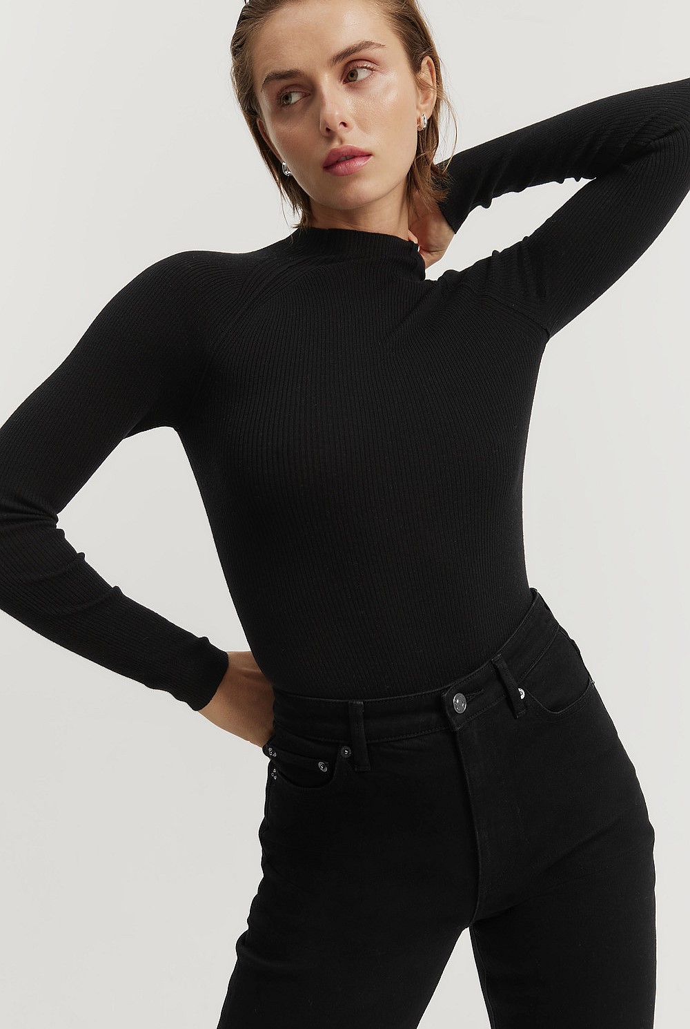 Australian Merino Wool Silk Mock Neck Knit