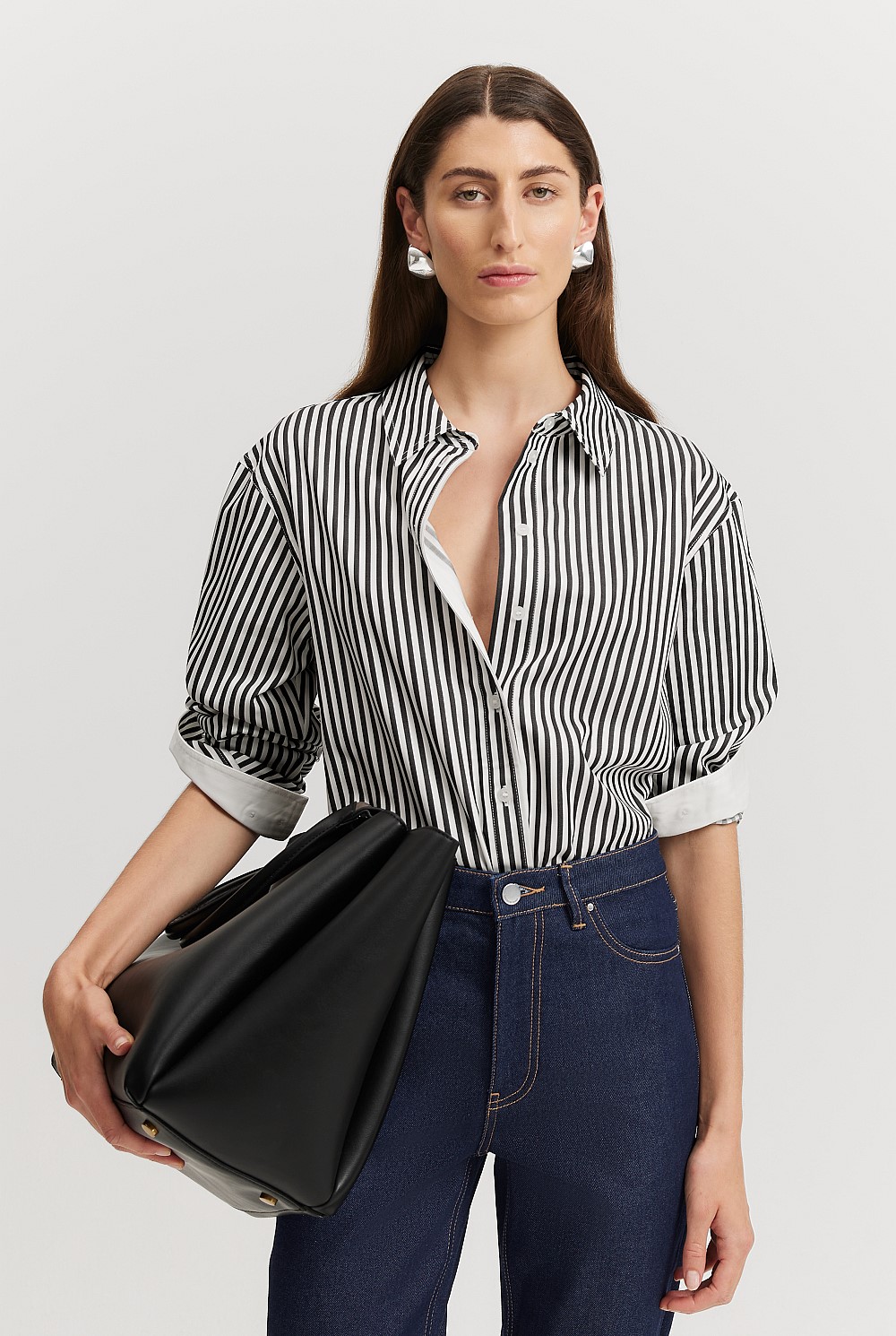 Cotton Stripe Relaxed Oxford Shirt