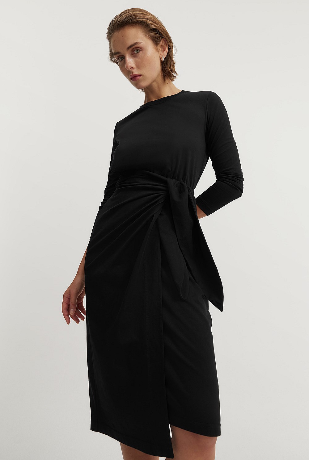 Australian Cotton Long Sleeve Tie Front Dress