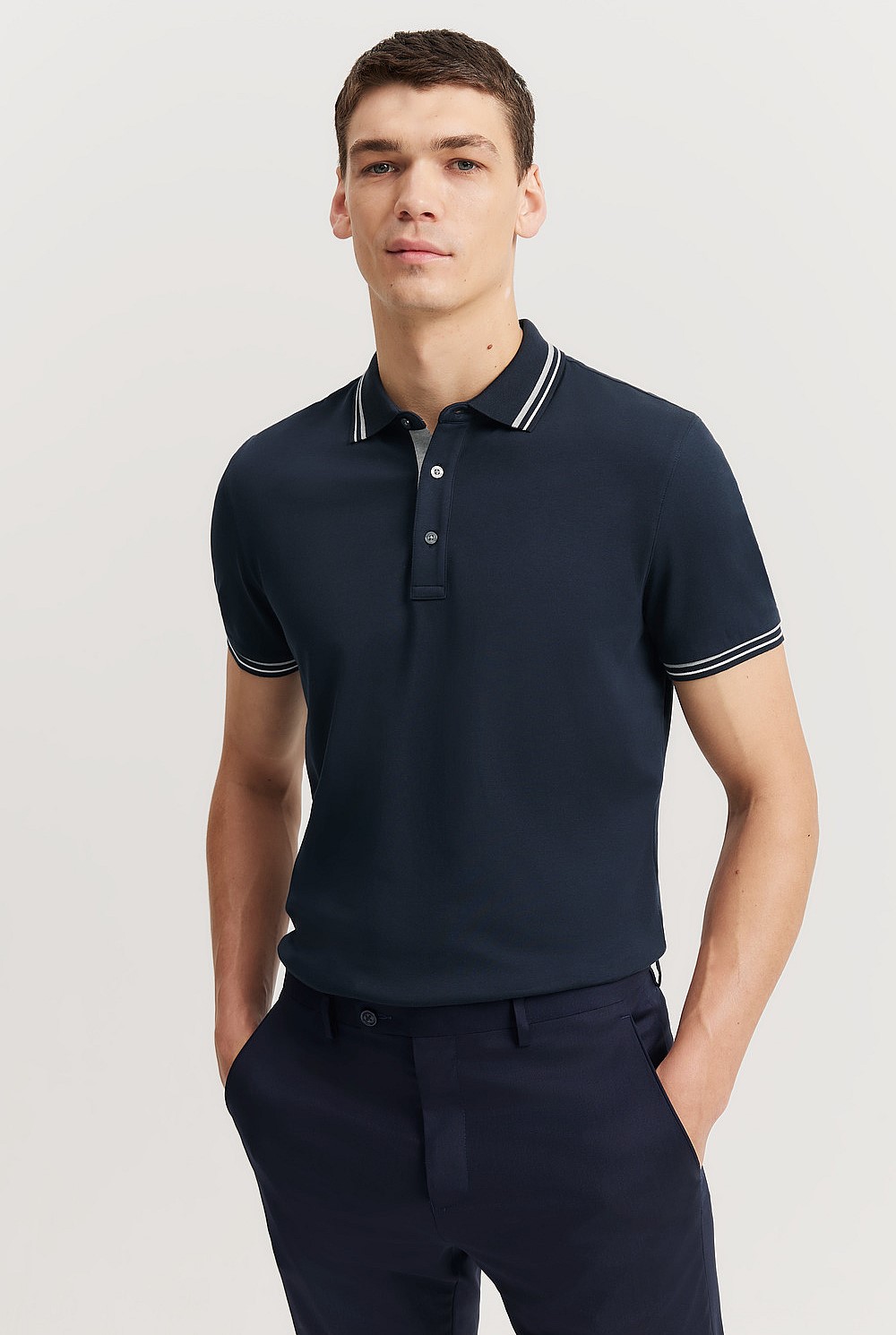 Slim Fit Interlock Tipped Polo