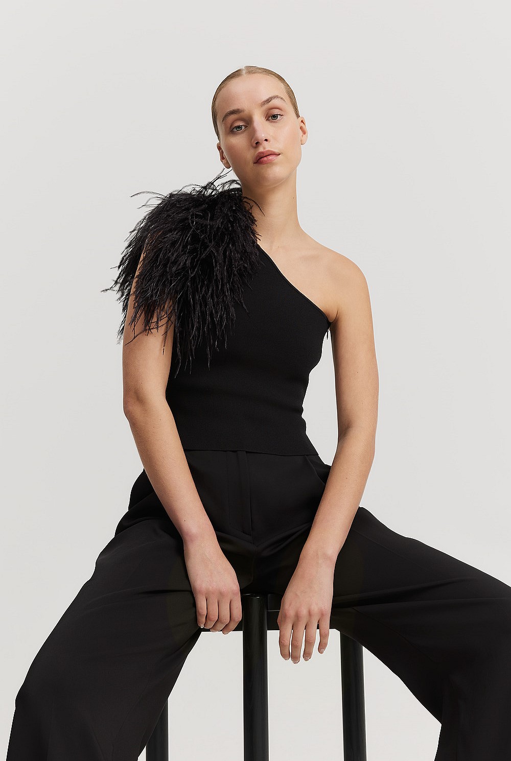 Feather Trim Knit Top