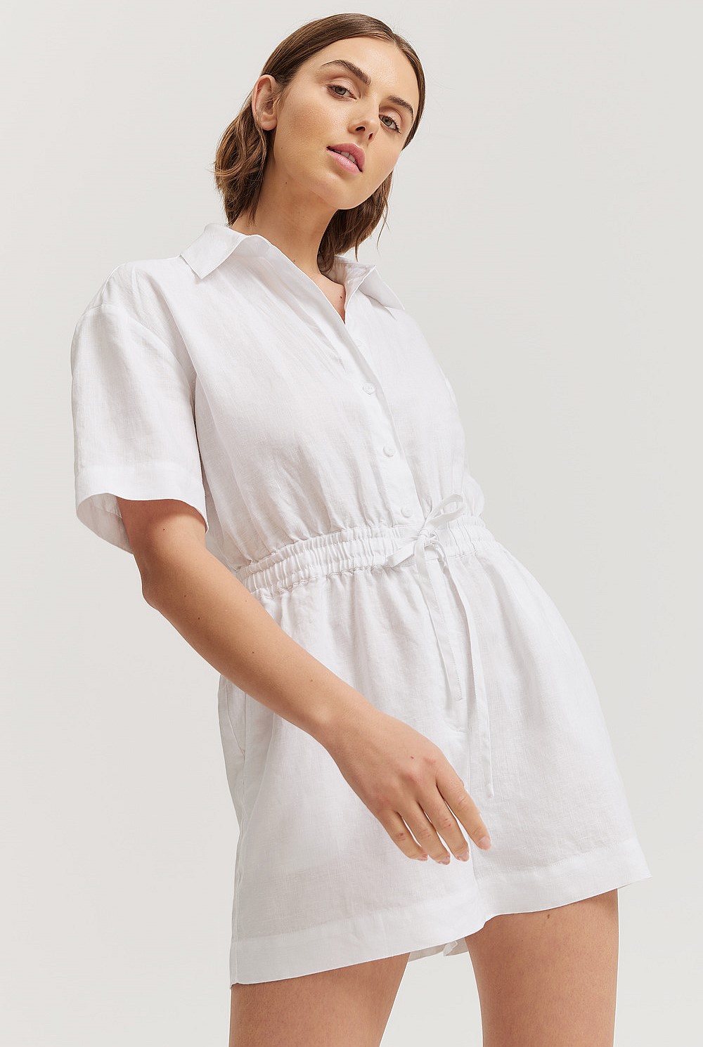 Organically Grown Linen Tie Front Playsuit