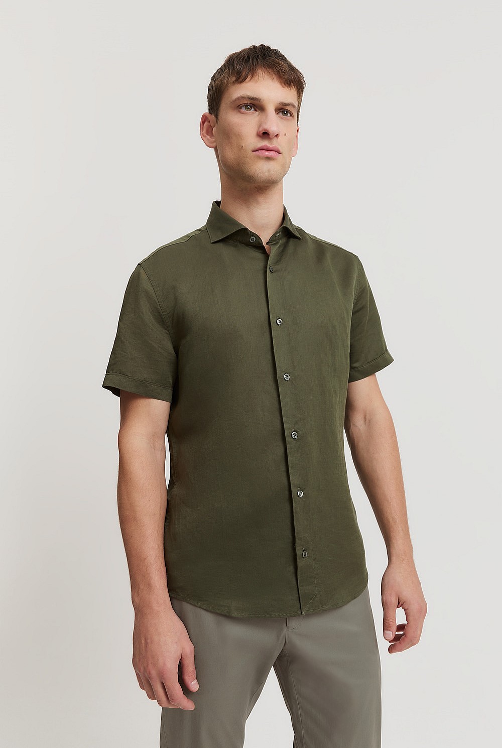 Tailored Fit Linen Cotton Short Sleeve Shirt
