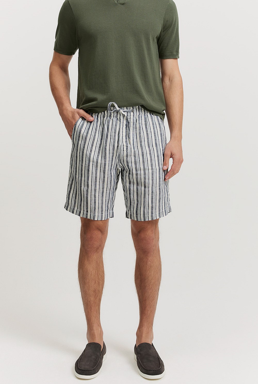 Organically Grown Linen Multi Stripe Drawcord Short