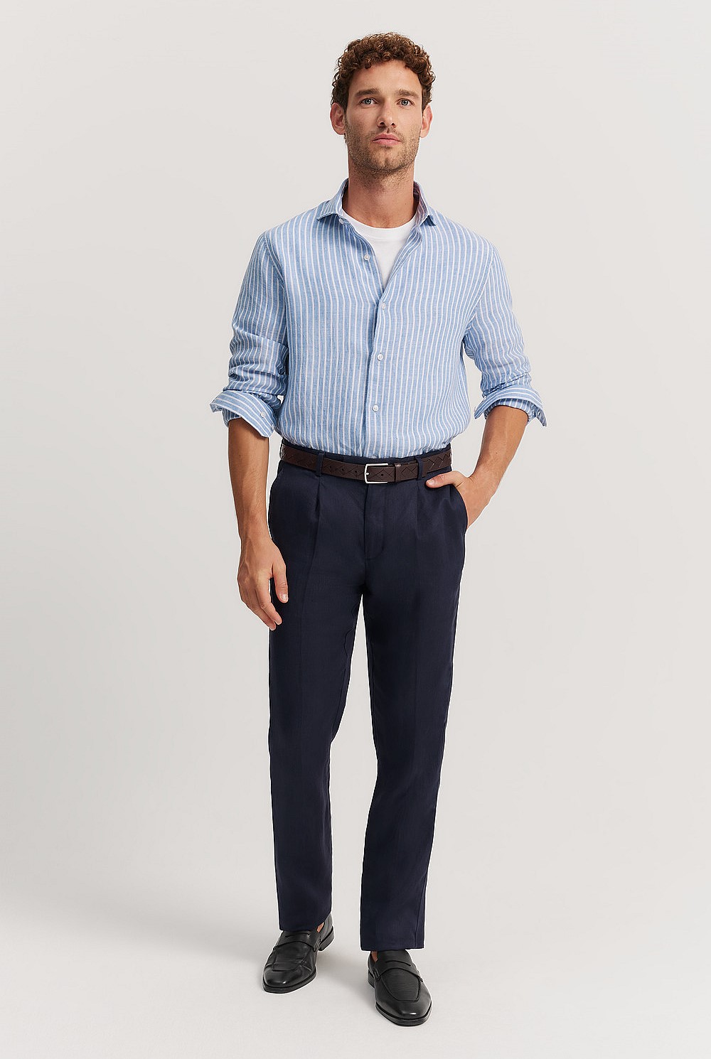 Tailored Fit Organically Grown Linen Stripe Shirt