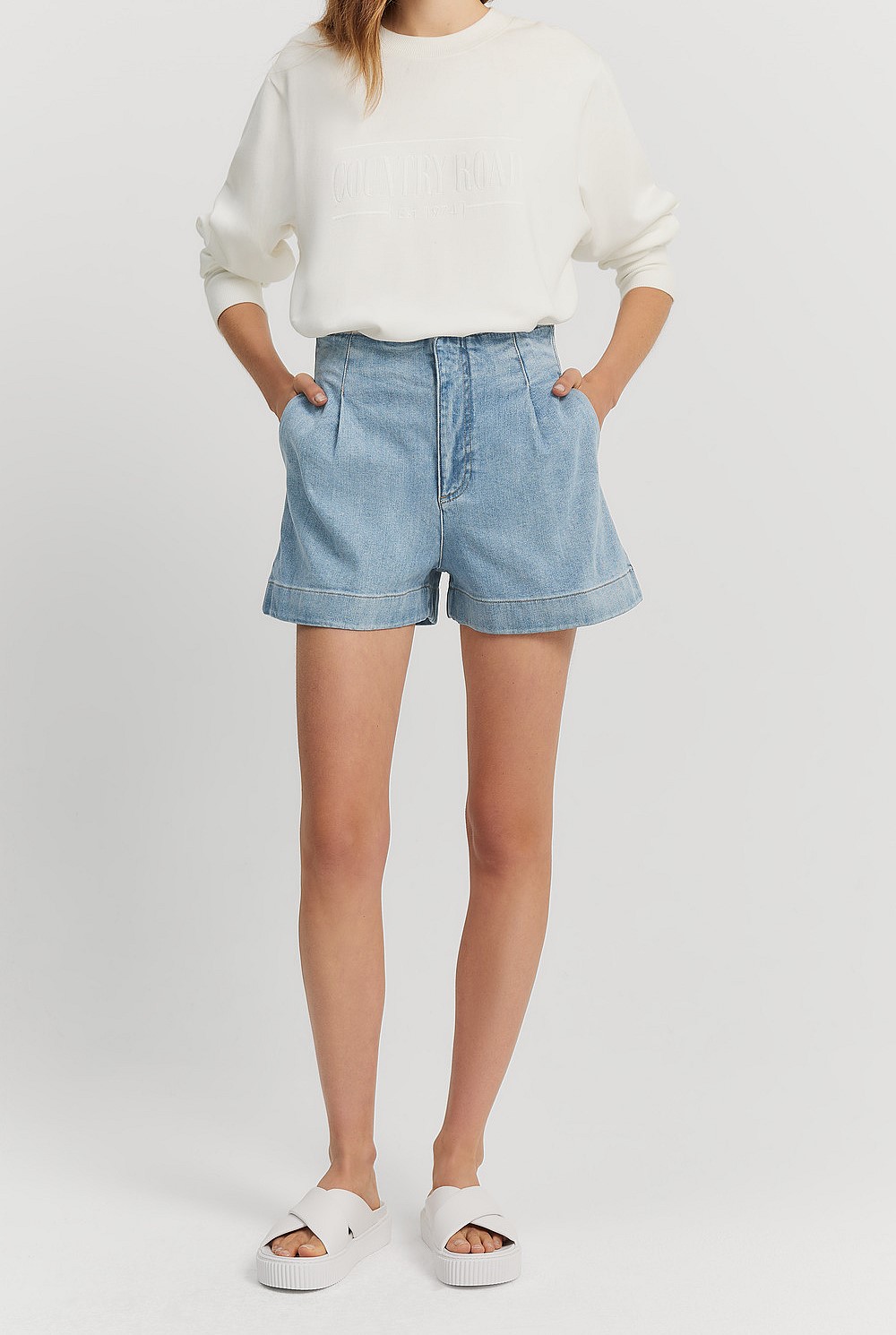 Denim Tuck Front Short