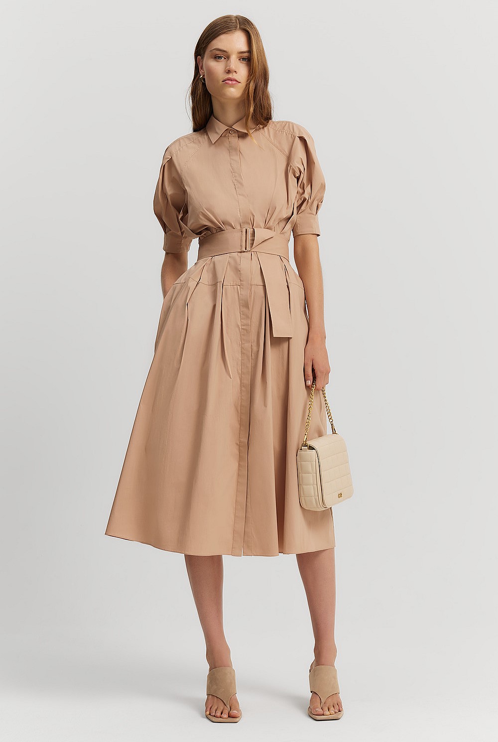 Tuck Detail Midi Shirt Dress