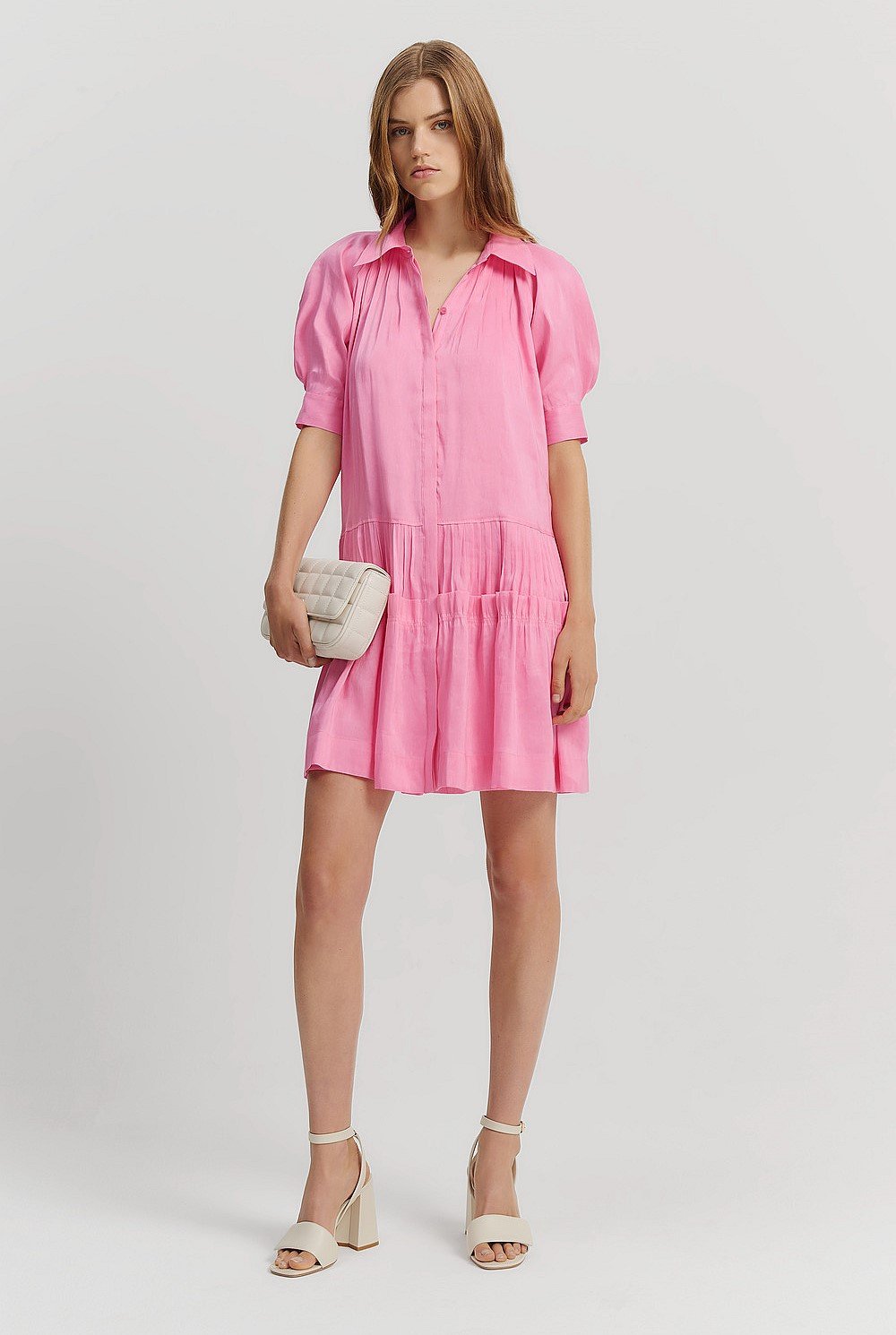 Tuck Detail Short Sleeve Shirt Dress