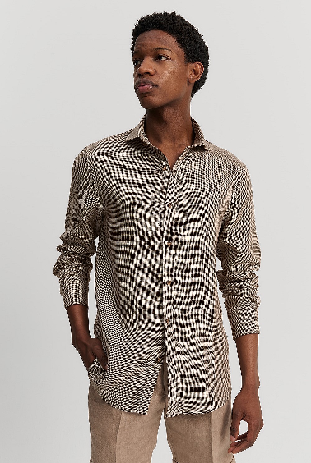 Tailored Fit Organically Grown Linen Puppytooth Shirt