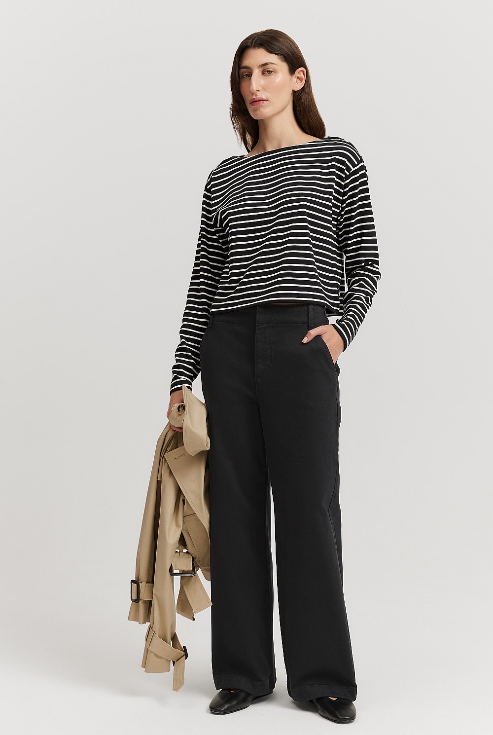 Australian Cotton Stripe Long Sleeve Boat Neck T-Shirt