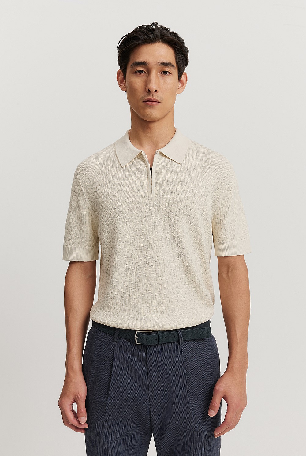 Cotton Silk Textured Knit Polo
