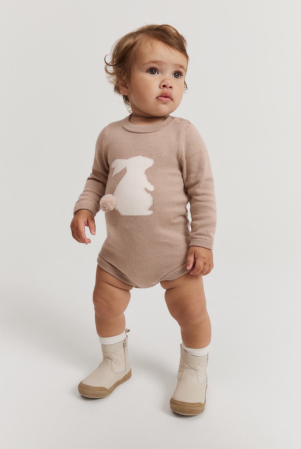 Organically Grown Cotton Blend Bunny Knit Long Sleeve Bodysuit