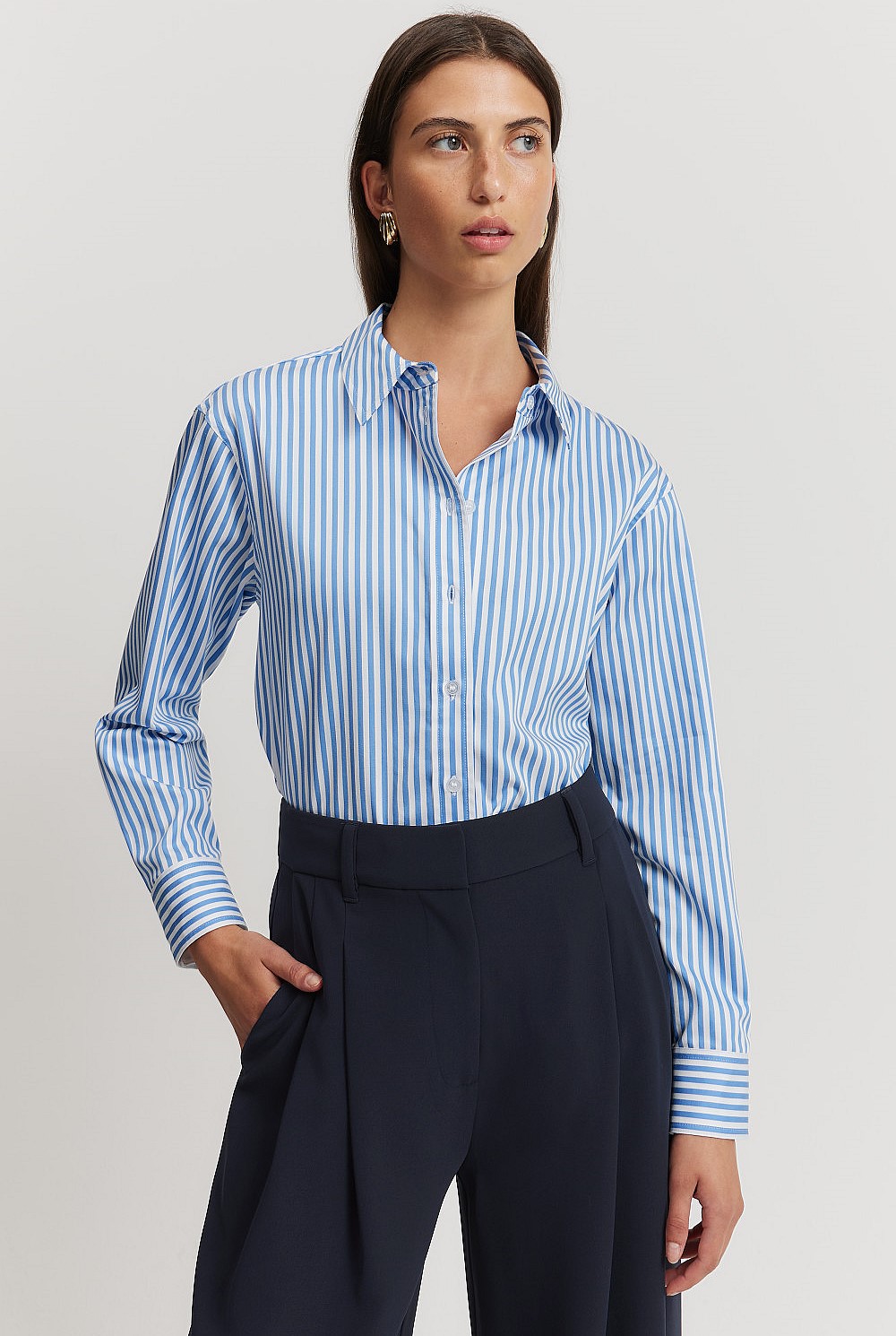 Australian Cotton Stripe Relaxed Oxford Shirt