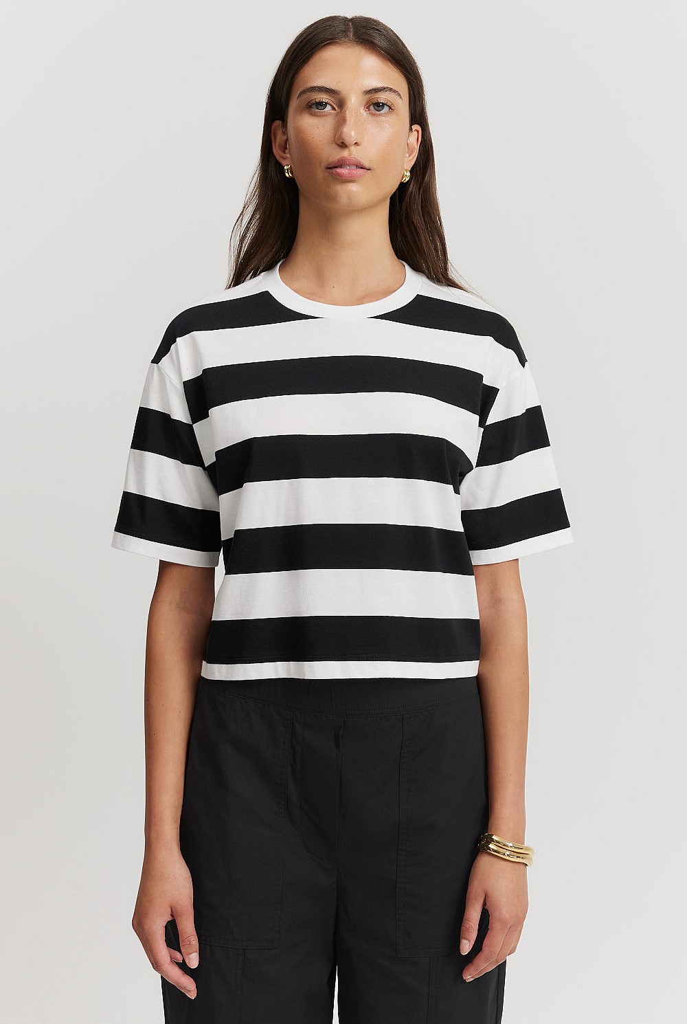 Australian Cotton Stripe Crop T-Shirt