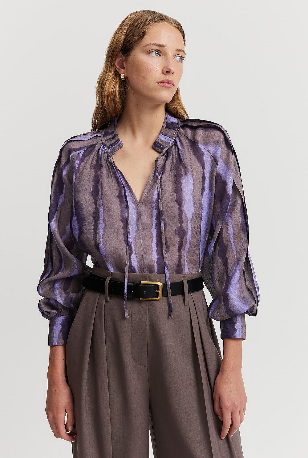 Print Pleat Sleeve Blouse