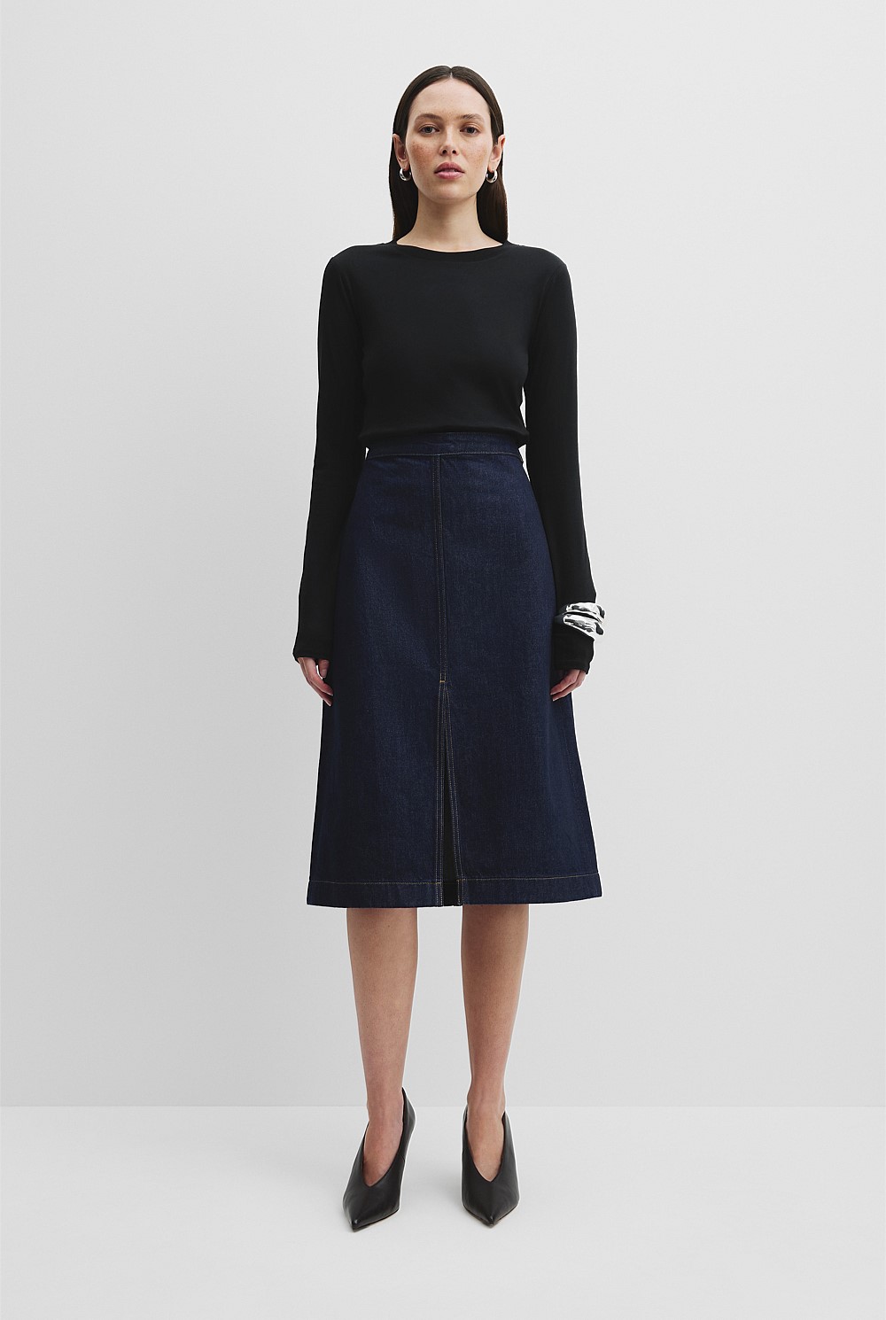 Denim Split Front Skirt