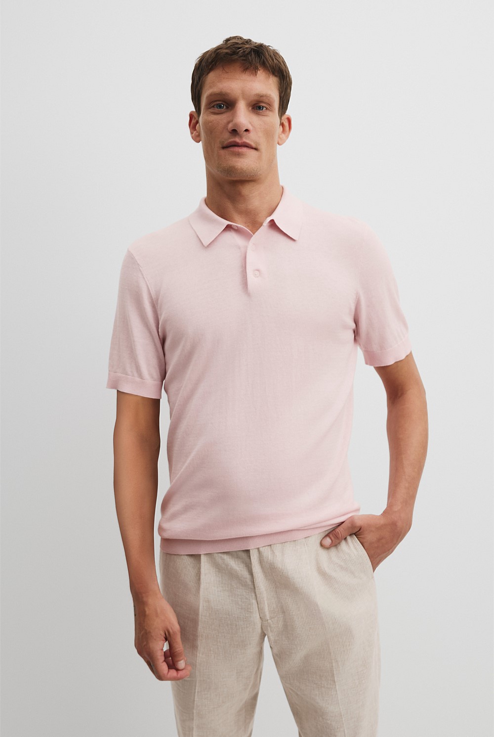 Cotton Silk Button Knit Polo