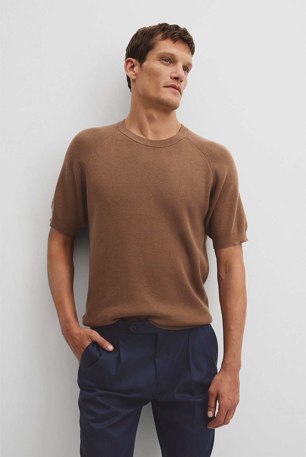 Australian Cotton Blend Rib Knit T-Shirt