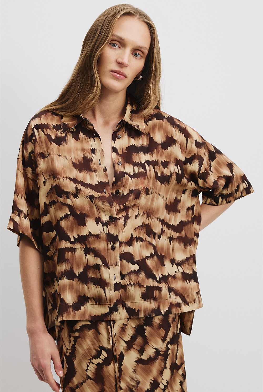 Print Short Sleeve Cupro Shirt