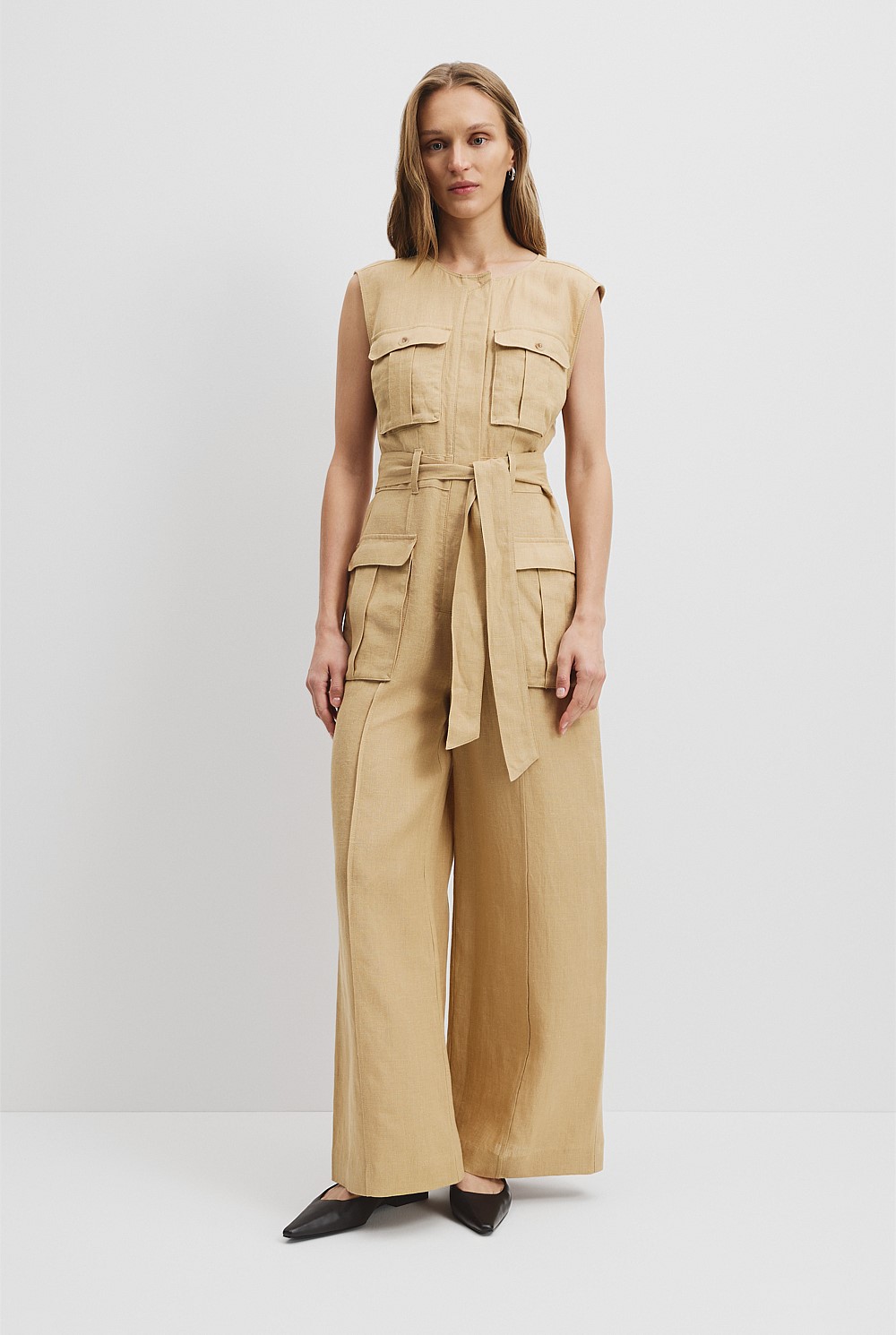 Organically Grown Linen Utility Detail Jumpsuit