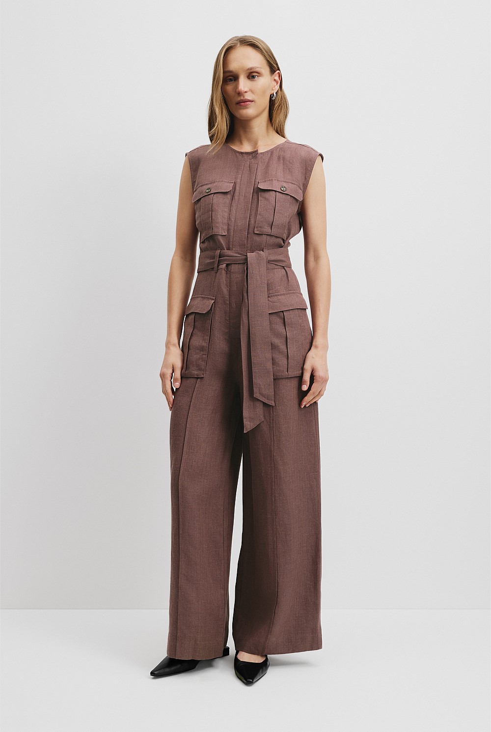 Organically Grown Linen Utility Detail Jumpsuit