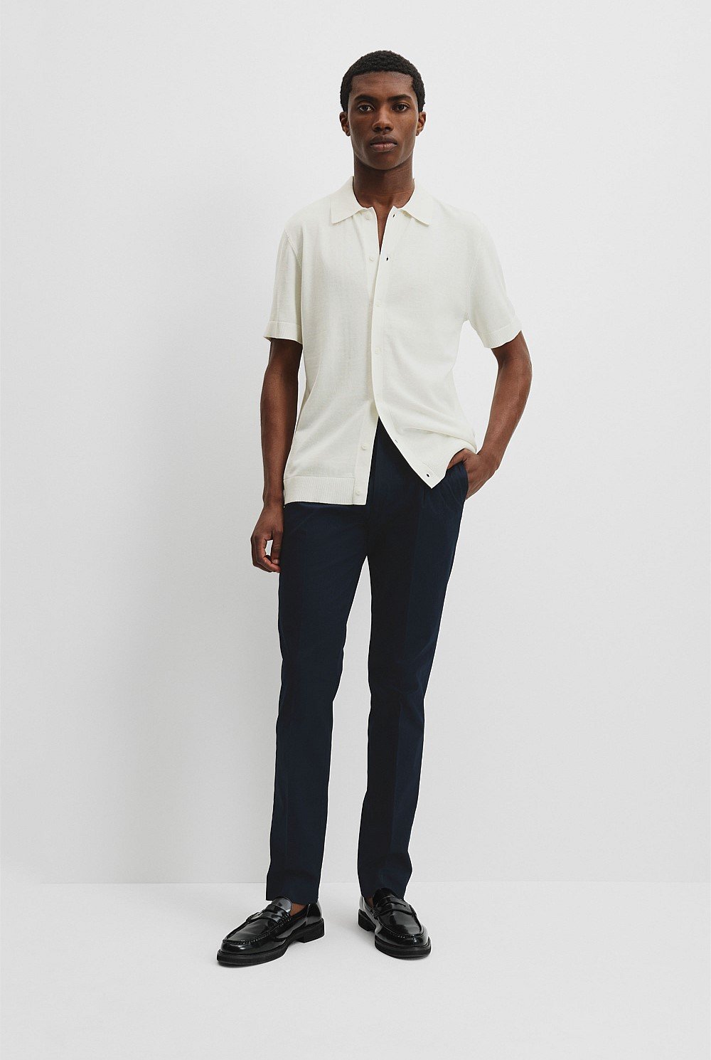 Cotton Silk Button-Through Knit Shirt