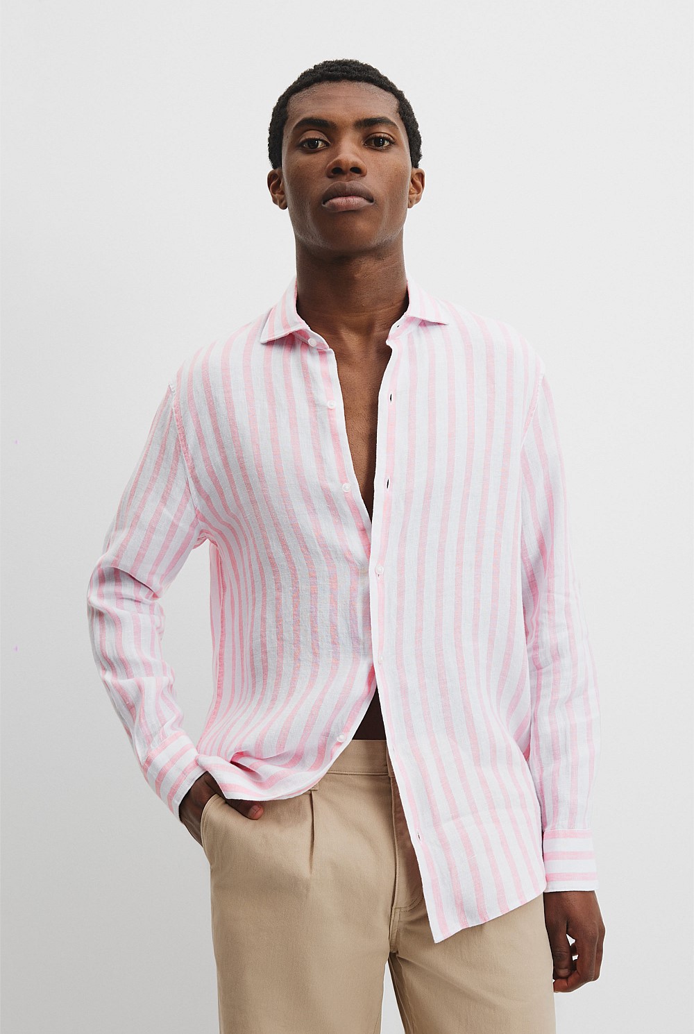 Tailored Fit Organically Grown Linen Stripe Shirt