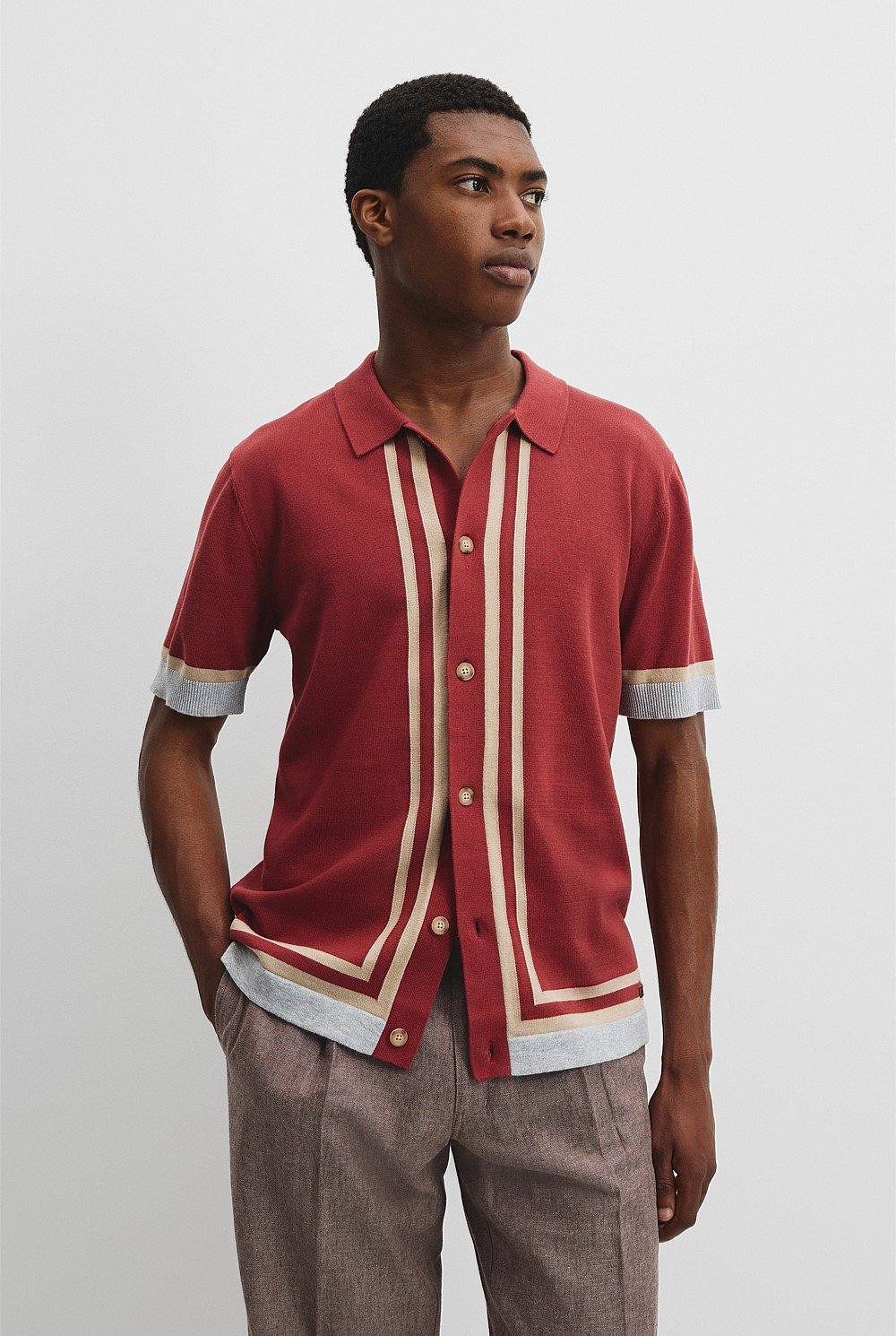 Australian Cotton Border Knit Shirt