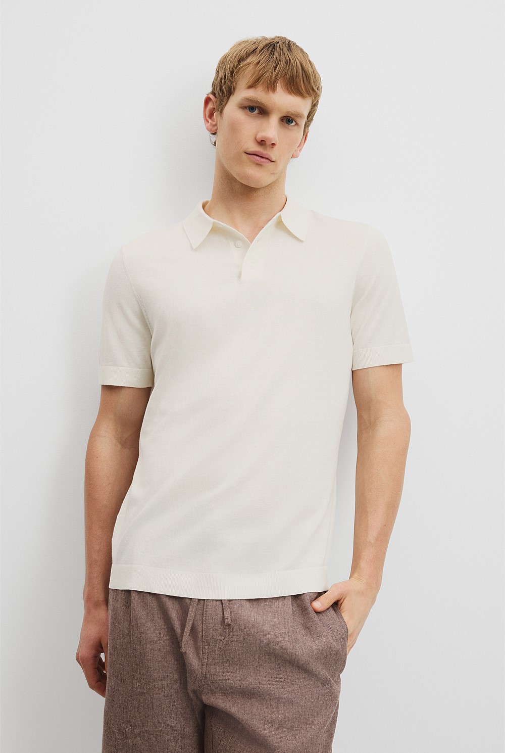 Cotton Silk Button Knit Polo