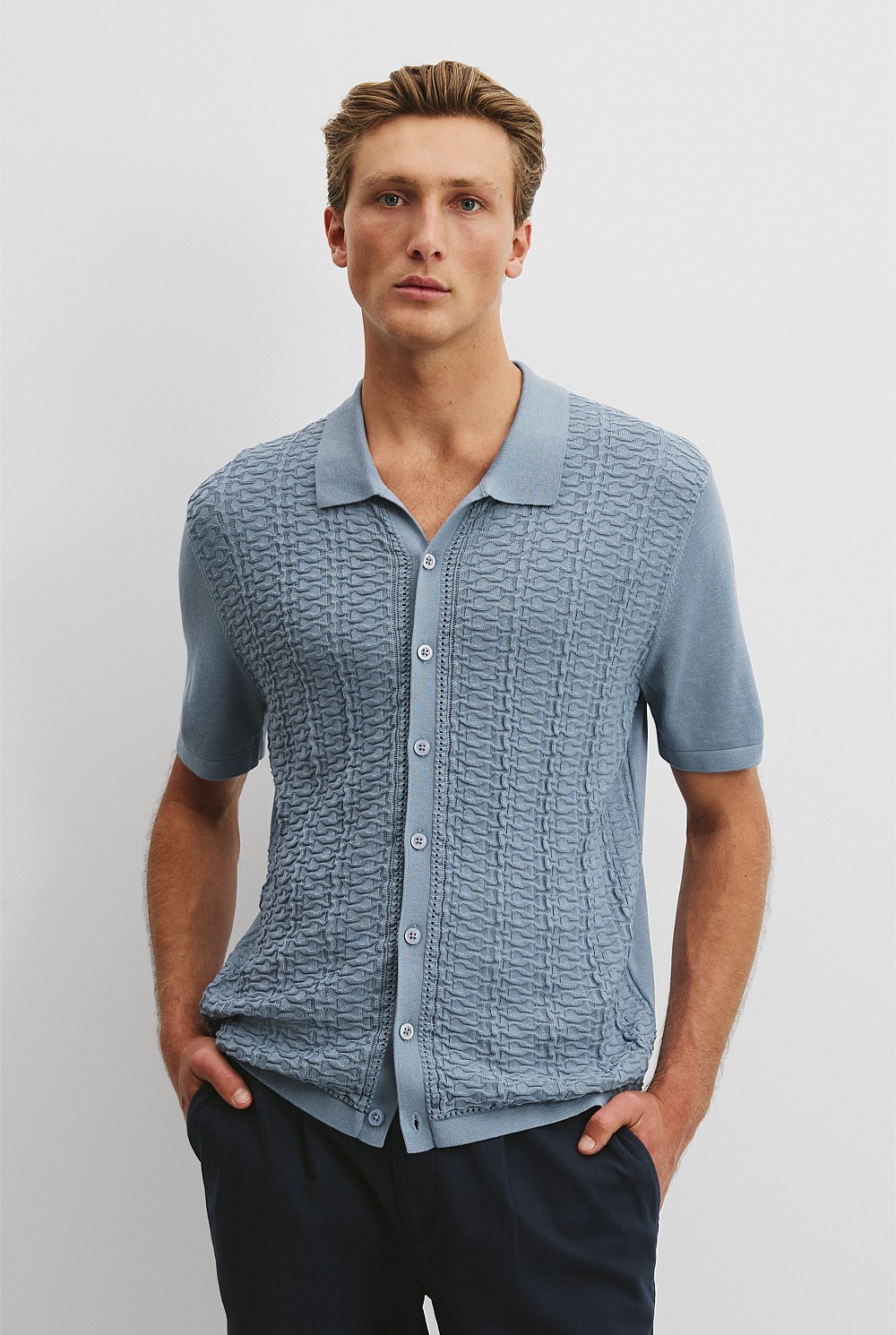 Cotton Silk Textured Knit Shirt