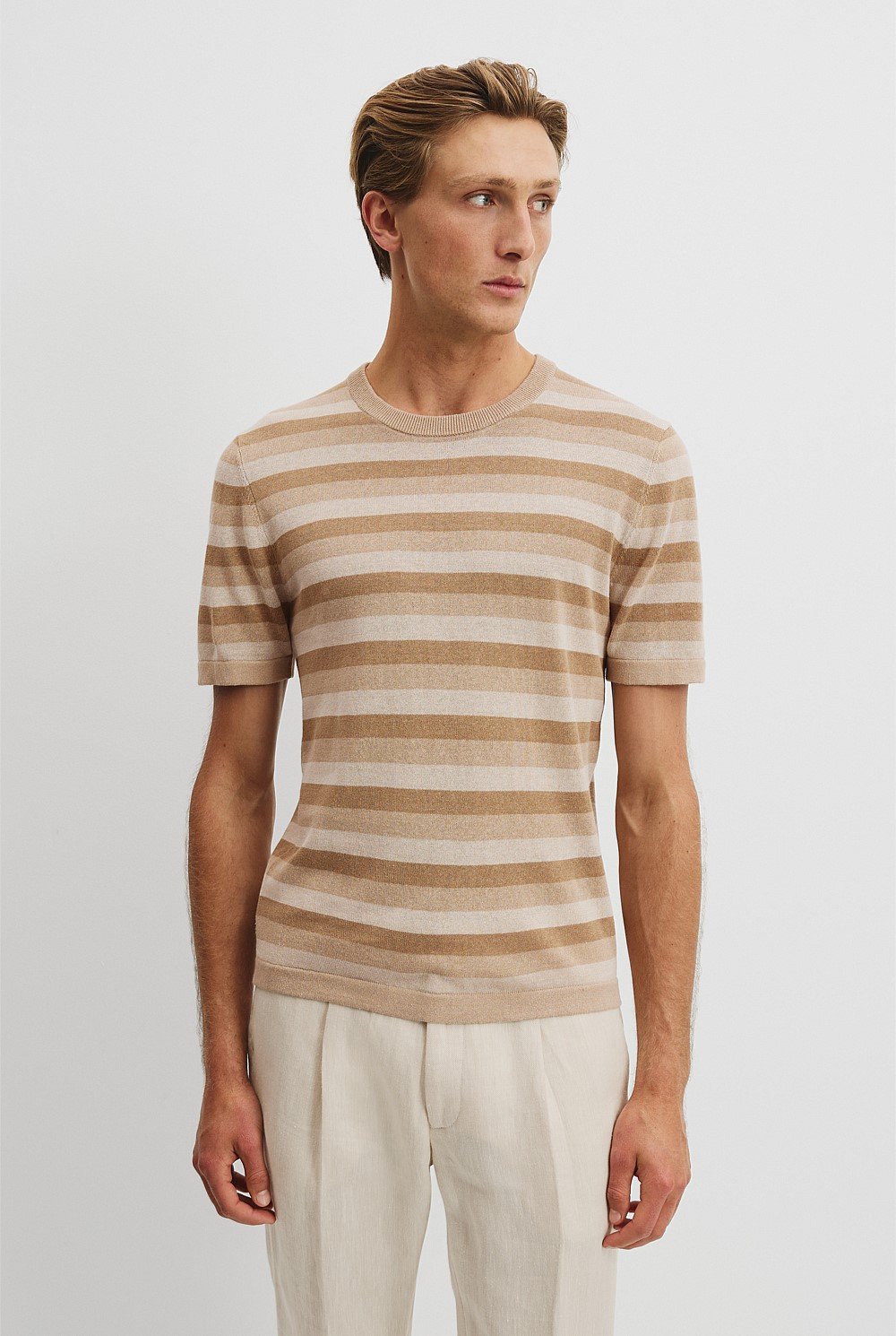 Linen Blend Stretch Knit T-Shirt