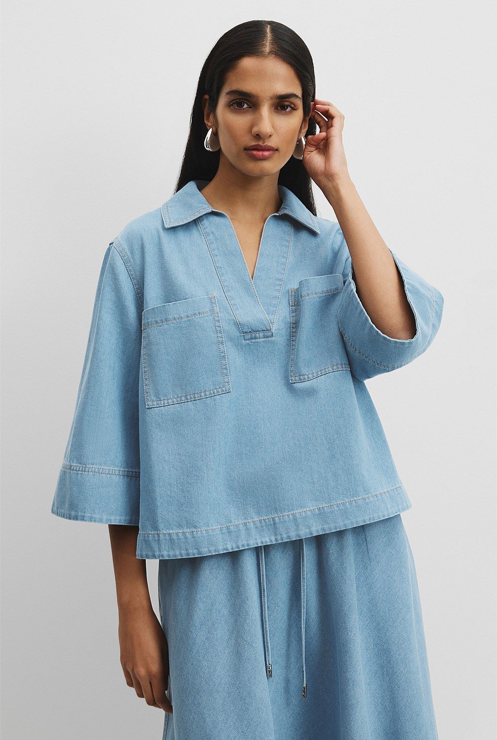 Chambray Short Sleeve Popover