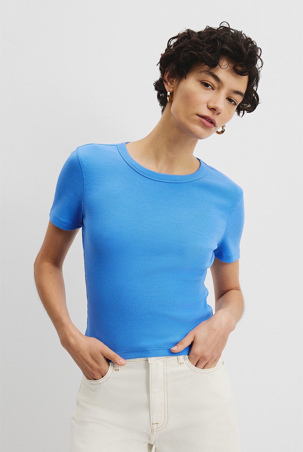 Australian Cotton Blend Crop Rib T-Shirt