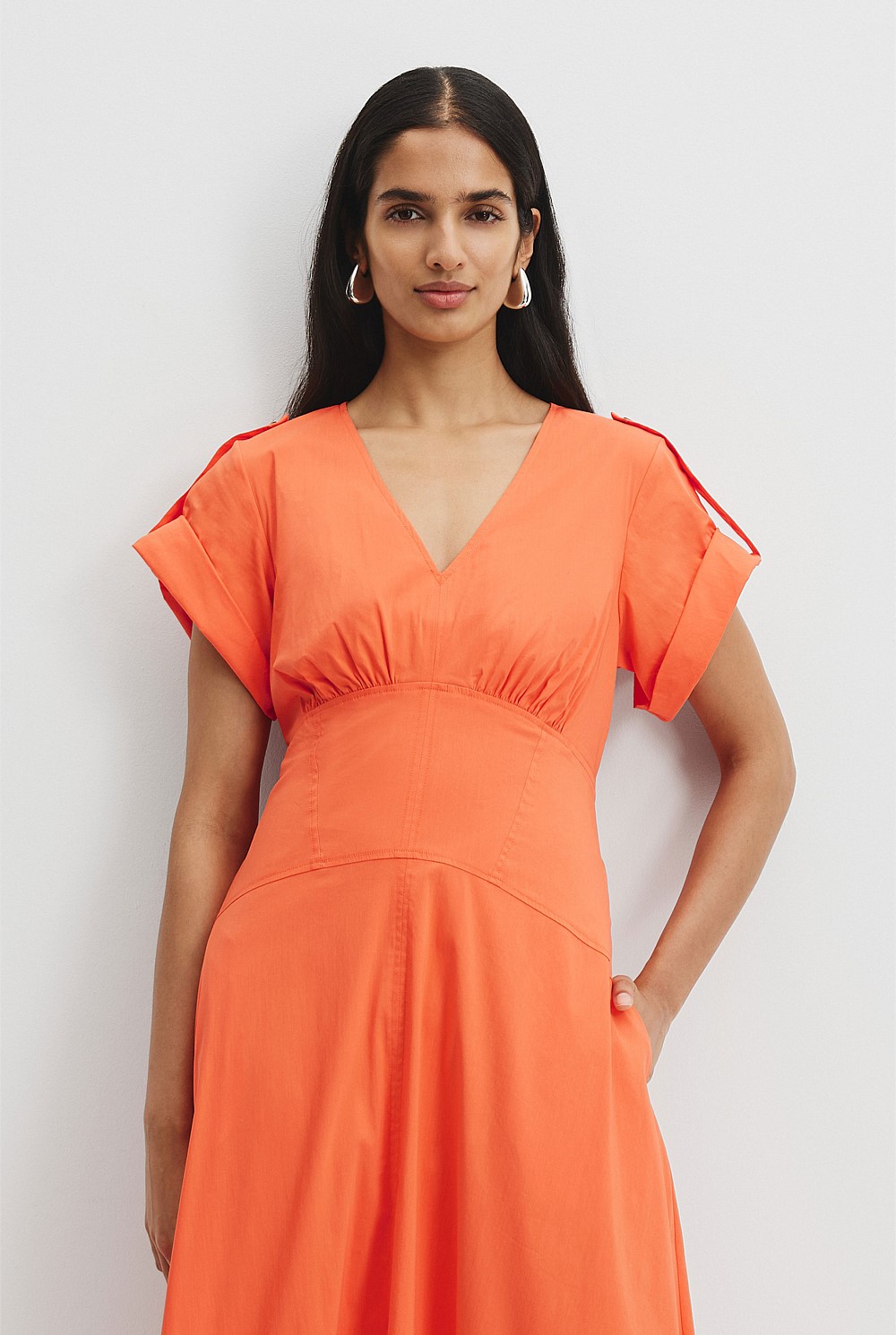 Poplin Basque Midi Dress