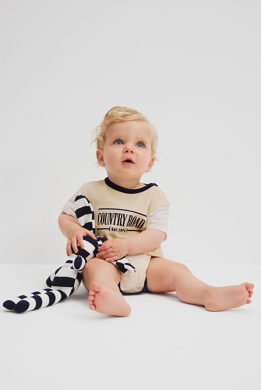 Organically Grown Cotton Spliced Logo Short Sleeve Bodysuit