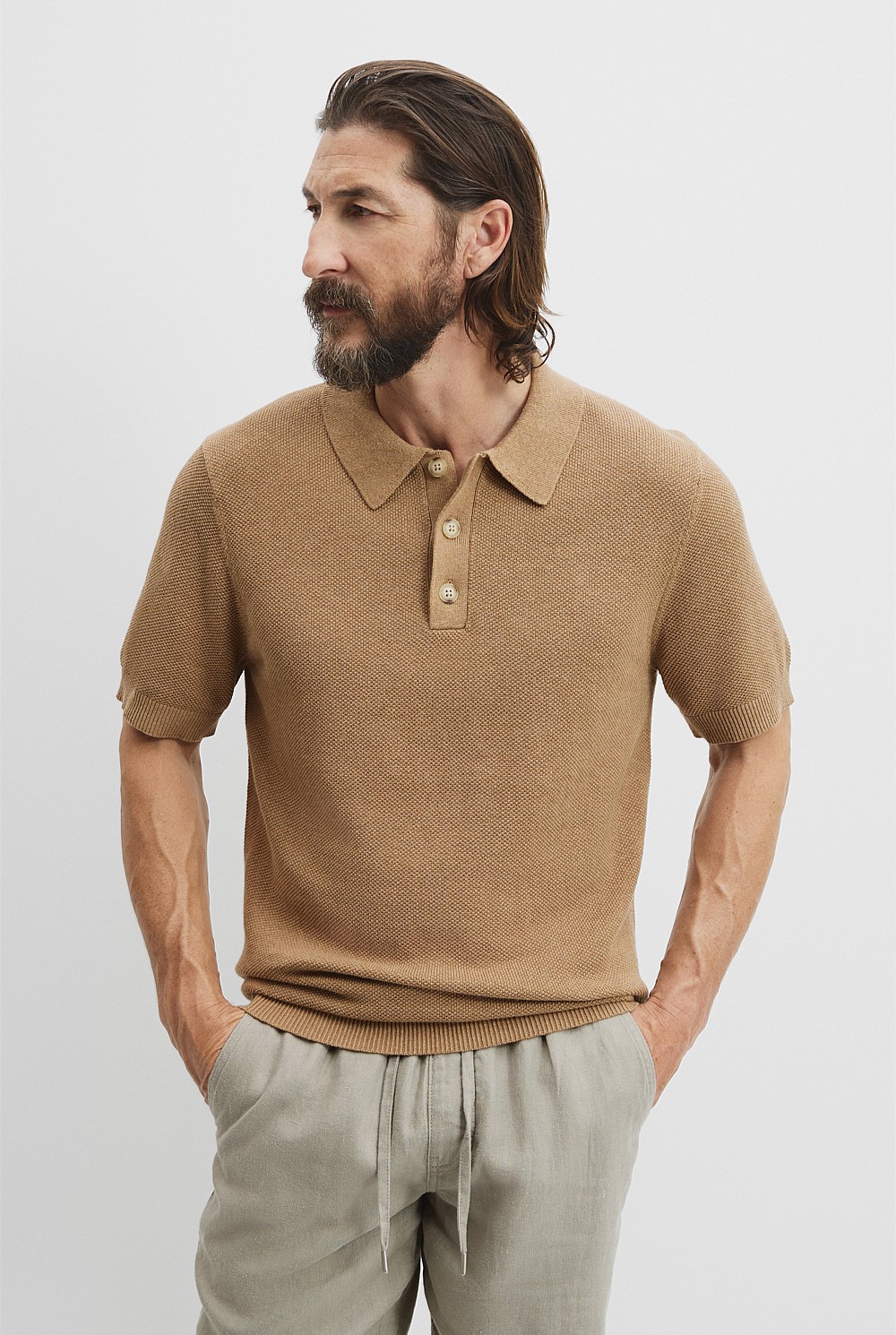 Cotton Linen Melange Knit Polo