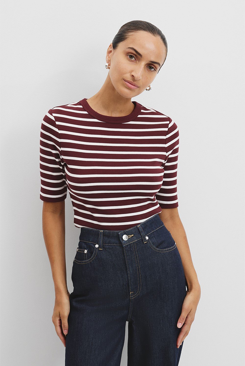 Australian Cotton Stripe Crop Rib T-Shirt