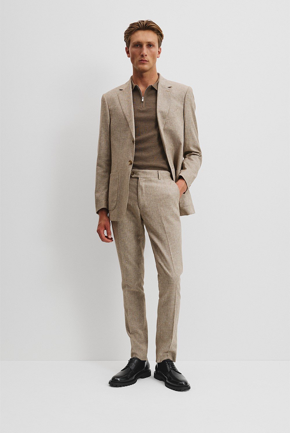 Tapered Fit Linen Cotton Textured Pant