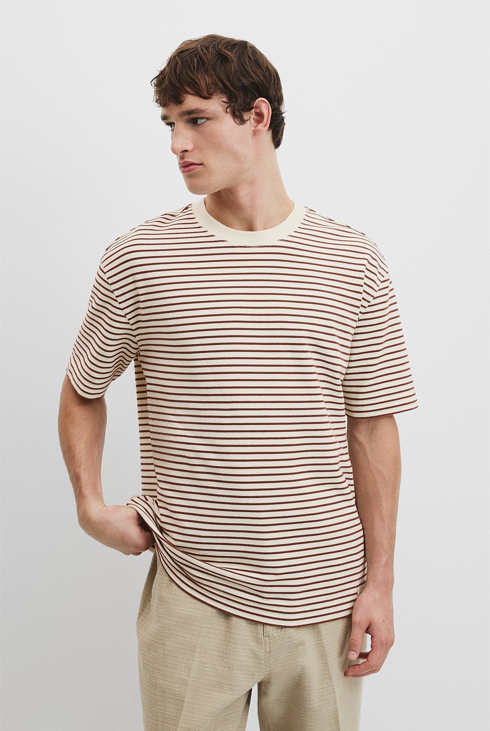 Australian Cotton Textured Stripe Short Sleeve T-Shirt