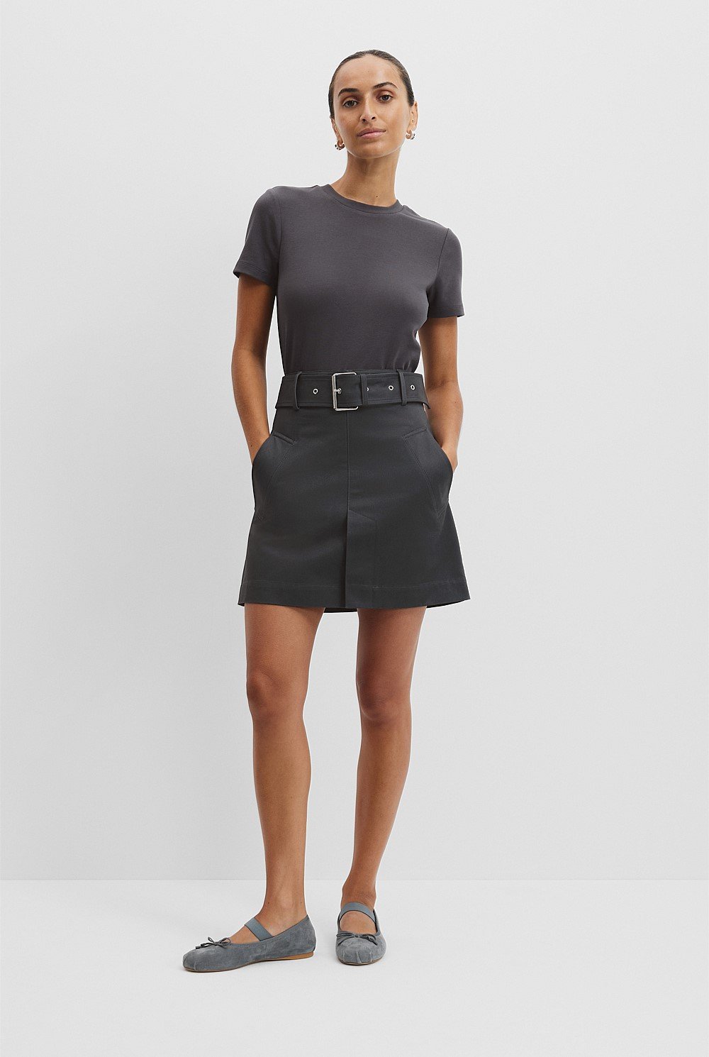 Australian Cotton Twill Belted Mini Skirt