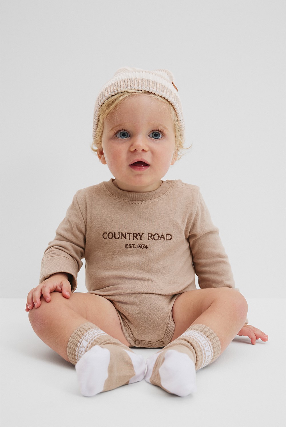 Organically Grown Cotton Contrast Logo Long Sleeve Bodysuit