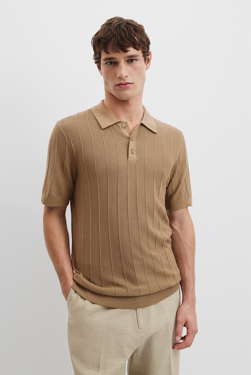 Cotton Silk Cashmere Stripe Polo