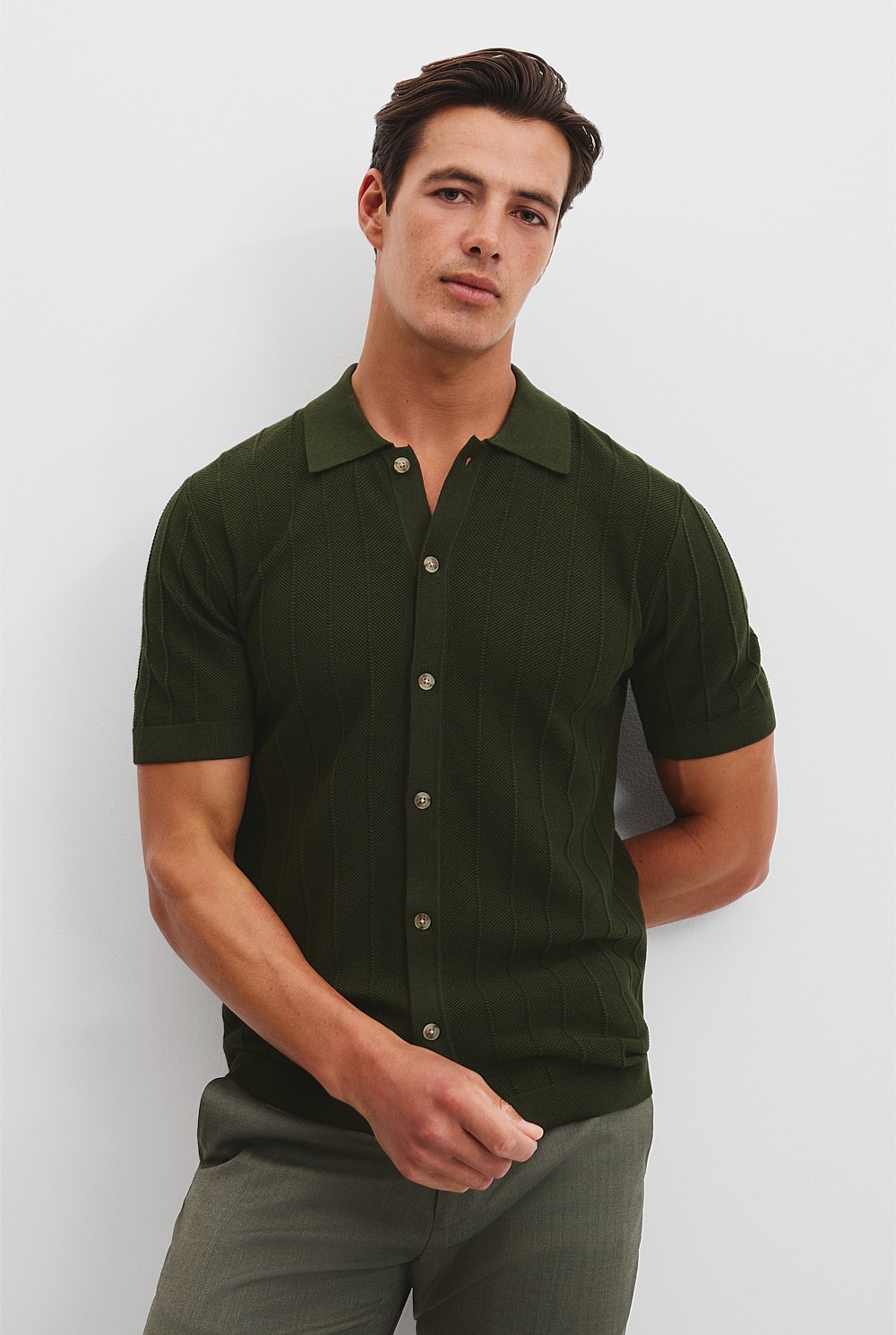 Cotton Silk Cashmere Stripe Knit Shirt