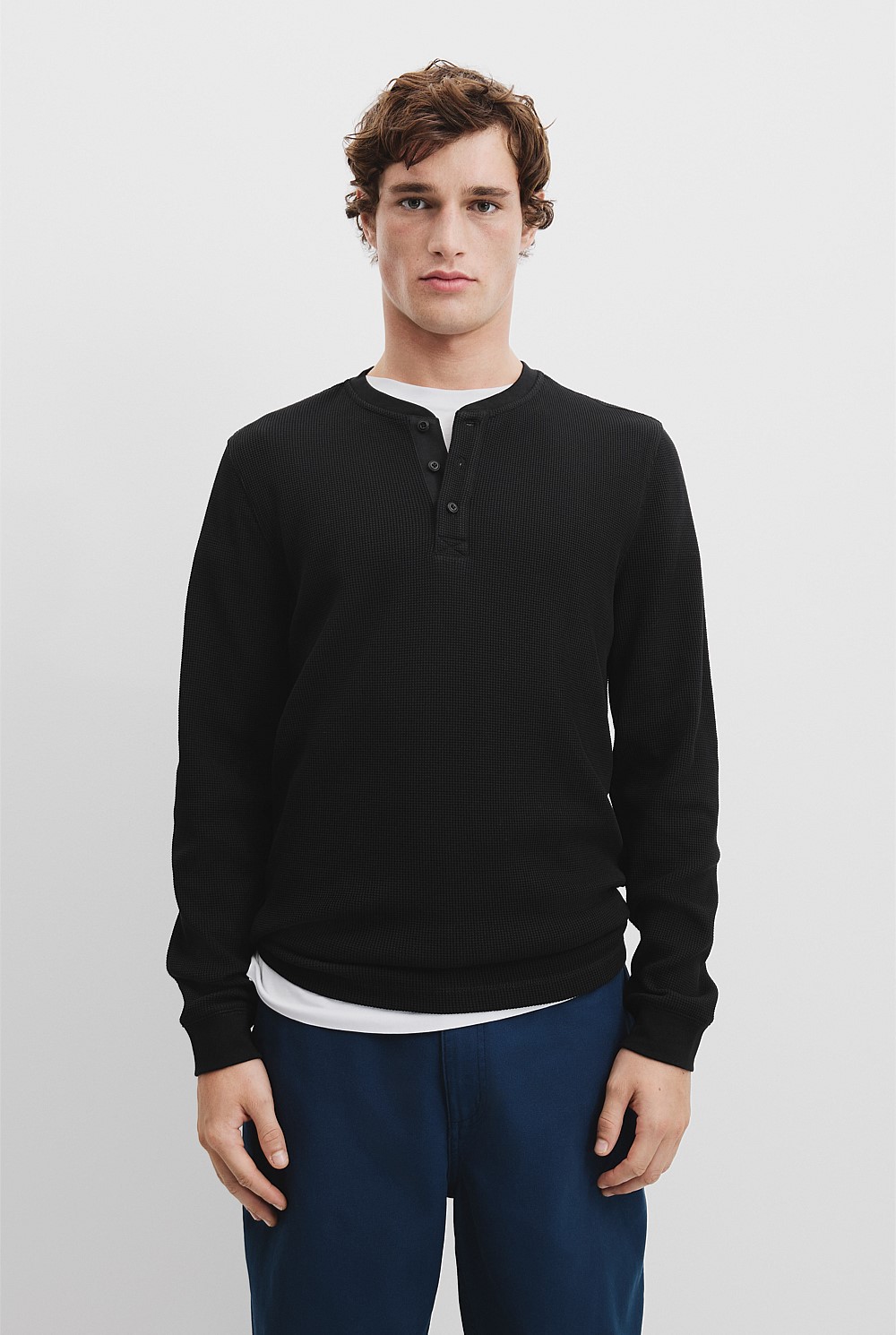 Australian Cotton Blend Waffle Henley