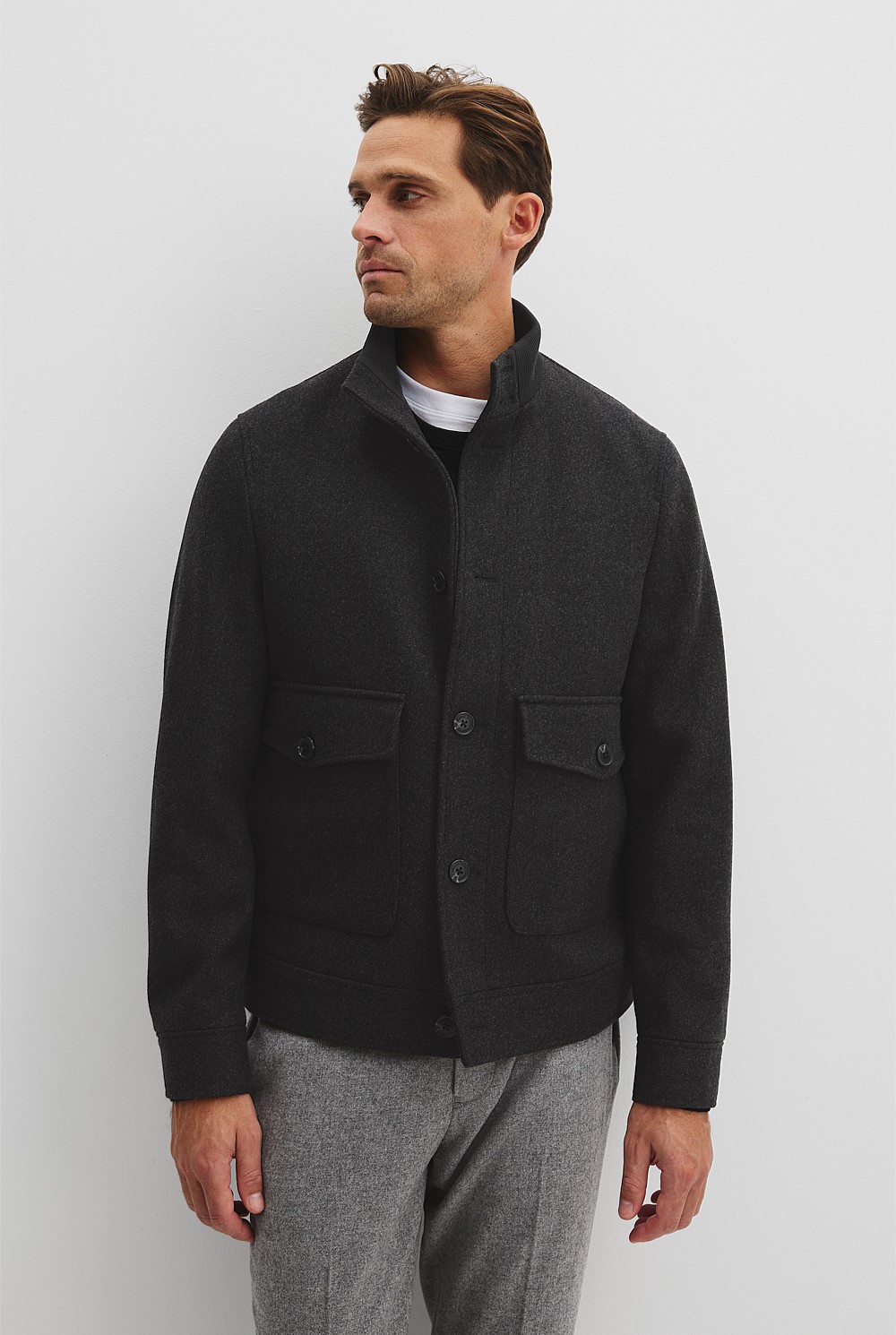 Rectangular Wool Fnl Nck Jacket