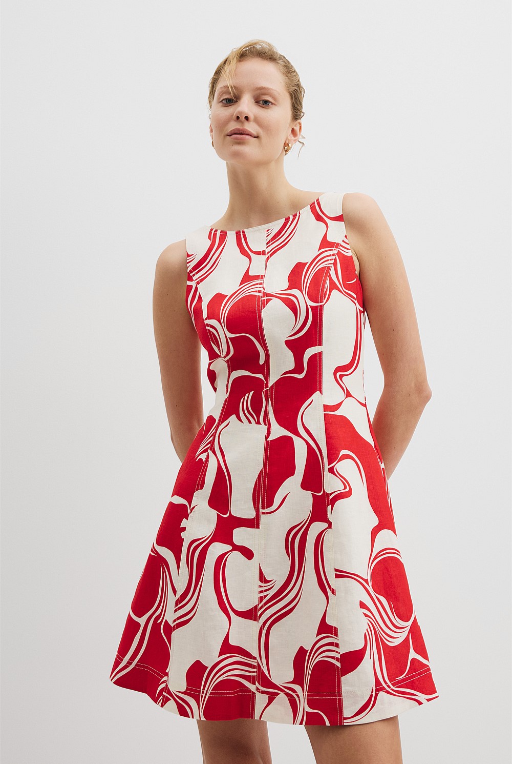Organically Grown Linen Print Flared Mini Dress