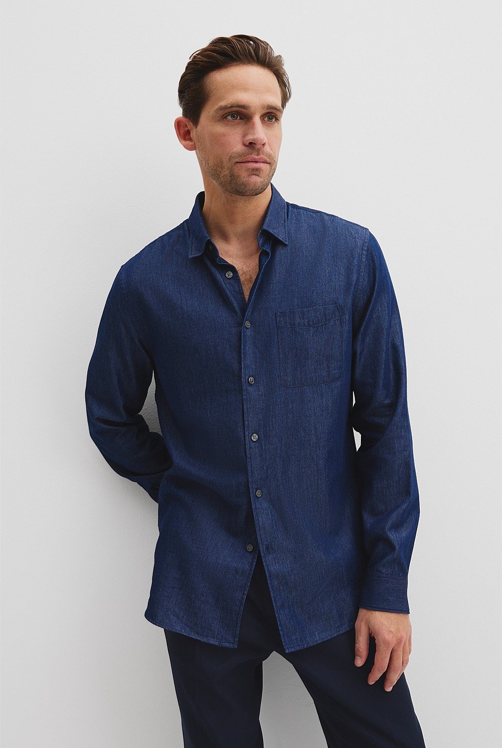Slim Fit Cotton Tencel Chambray Shirt