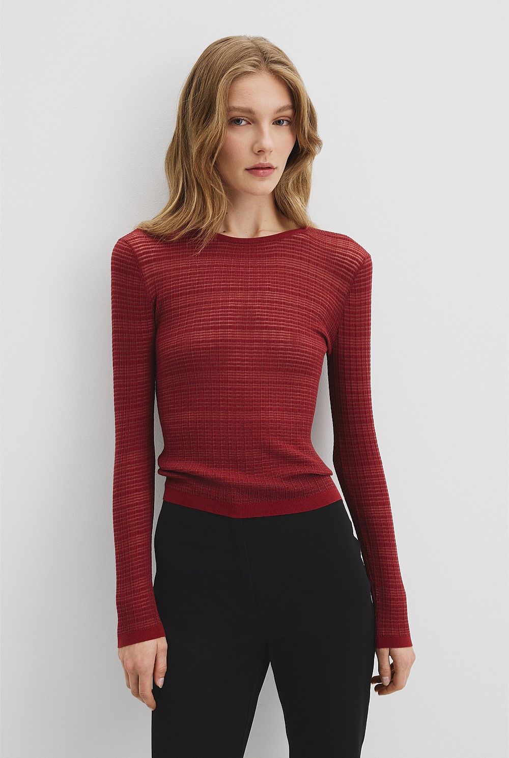 Mesh Long Sleeve Knit Top