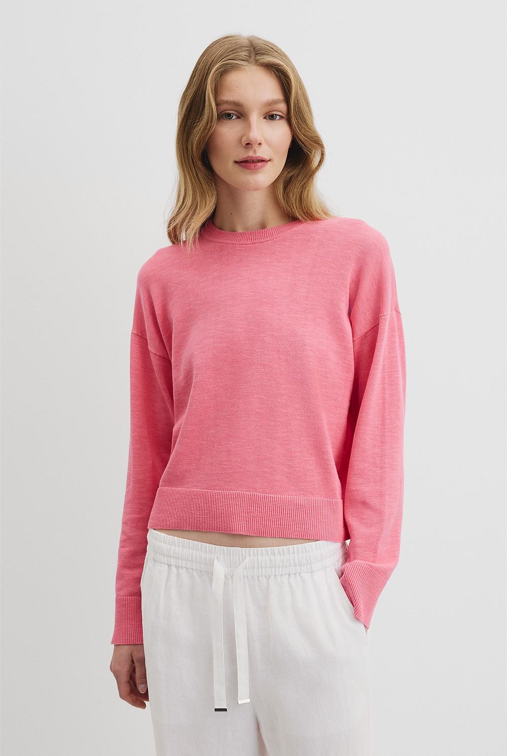 Organically Grown Cotton Linen Crew Neck Knit