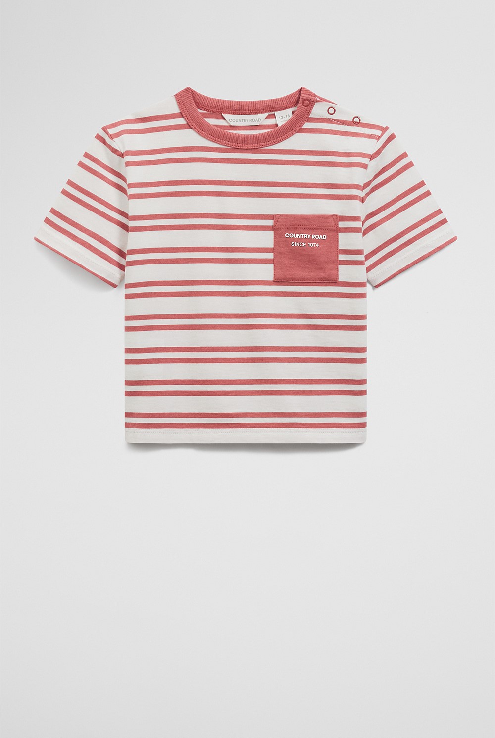 Faded Red Stripe Organically Grown Cotton Country Road Pocket T-Shirt
